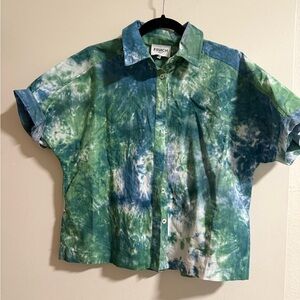 FRNCH Vibrant Green and Blue Shirt